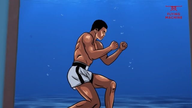 Illustrated animation of Muhammad Ali for Flying Machine