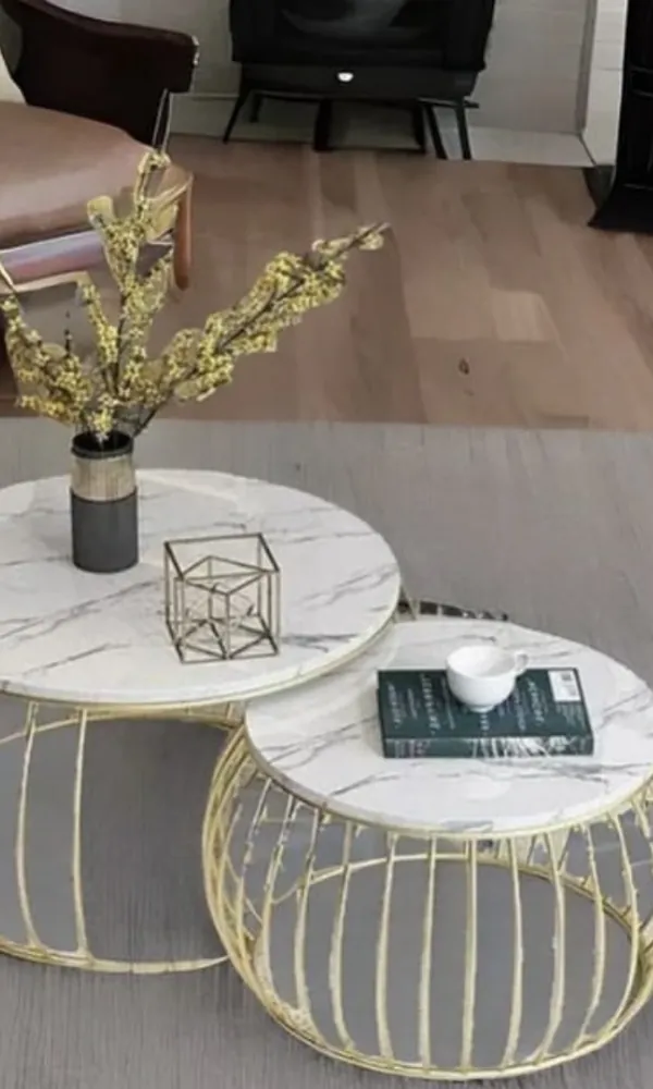 Aurum nesting marble coffee tables with gold metal frames
