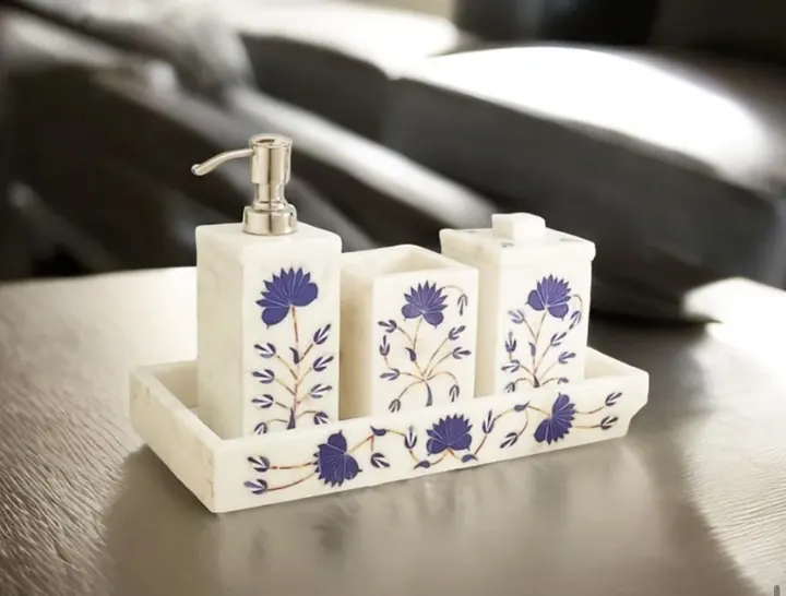 Indigo Bloom Marble Bath Set