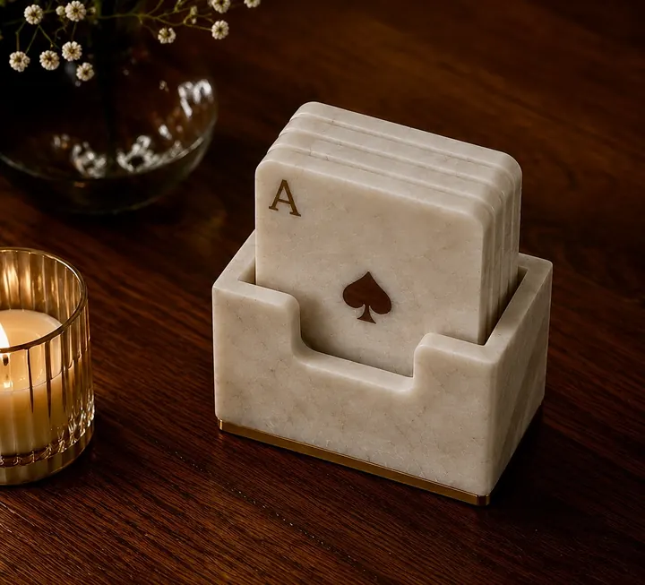 Royal hand Card Coasters set of 4 with holder